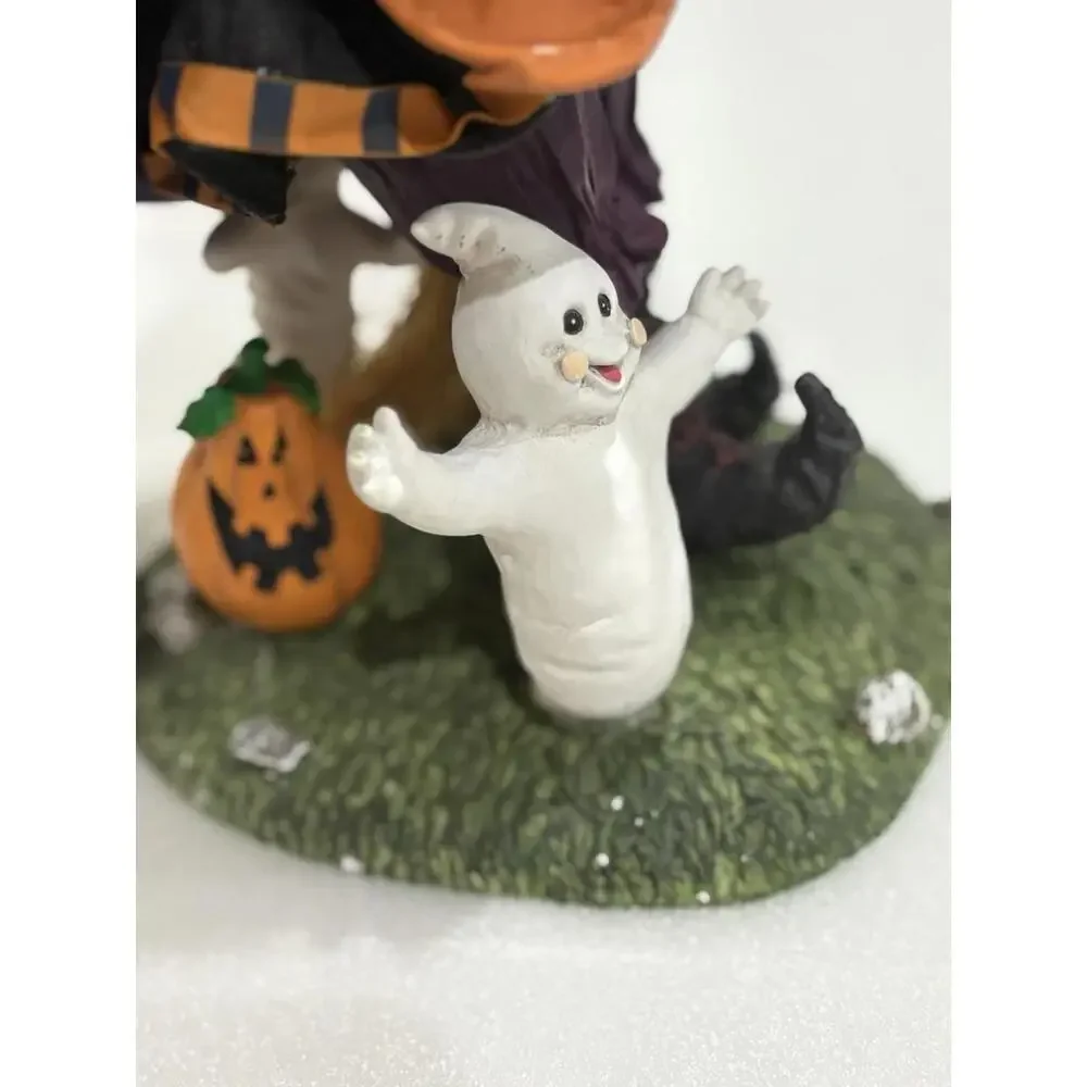 Vintage Halloween Witch Figurine‎ with Ghost – Hand Painted Fabric Doll